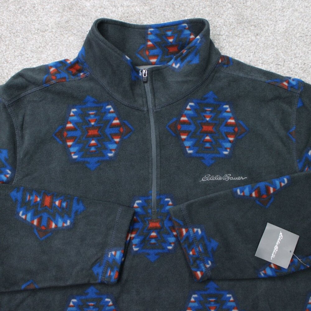 Eddie Bauer Sweatshirt NWT Womens TXL Grey Geometric Fast Fleece 1/4 ZIp Tall‎